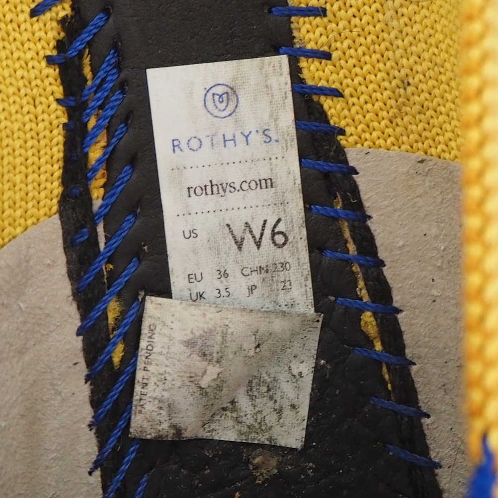 Rothys The Point Pointed Toe Ballet Flats Women's Sz 6 Yellow Marigold Blue Trim - Picture 9 of 10